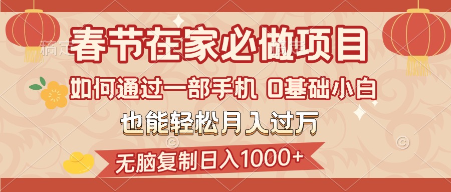 春节在家如何通过一部手机，无脑复制日入1000+，0基础小白也能轻松月入过万_云峰项目库