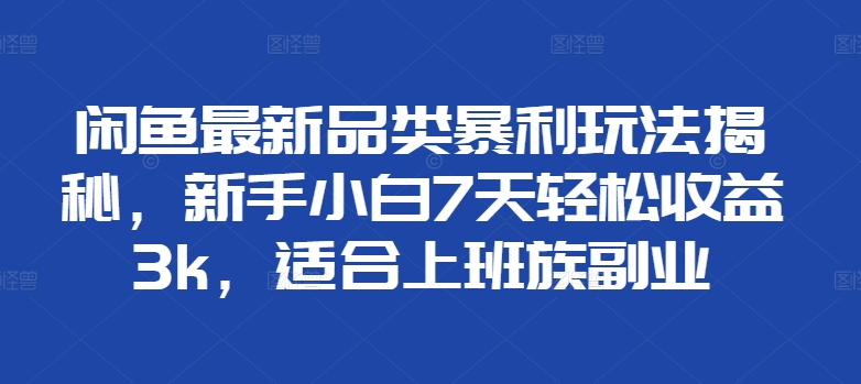 闲鱼最新品类暴利玩法揭秘，新手小白7天轻松赚3000+，适合上班族副业_云峰项目库