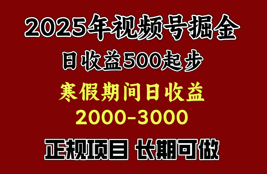 最新视频号项目，单账号日收益500起步，寒假期间日收益2000-3000左右，_云峰项目库