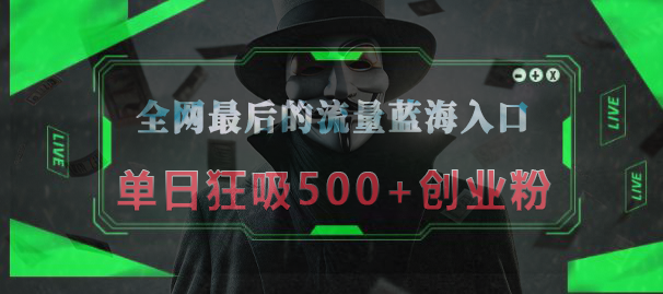 全网最后的流量蓝海入口，半小时引流50+创业粉，单日狂吸500+创业粉_云峰项目库