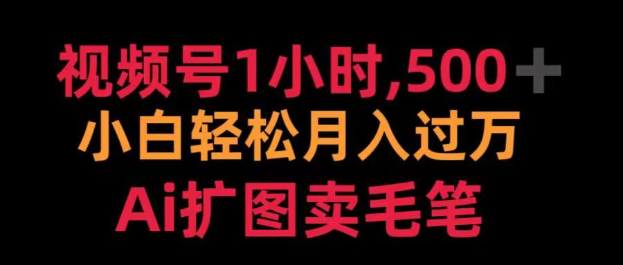 视频号每天1小时，收入500＋，Ai扩图卖毛笔_云峰项目库