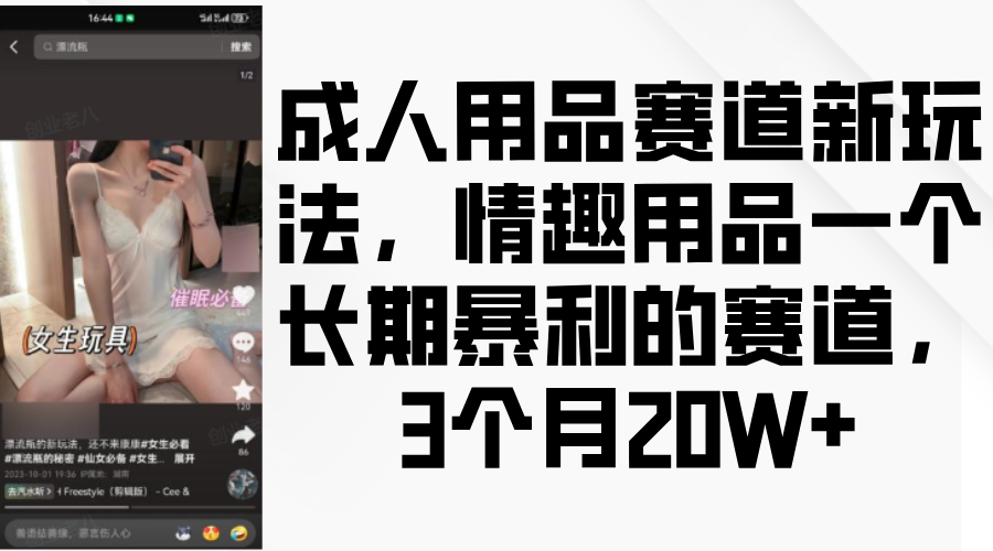 情趣用品一个长期暴利的赛道，成人用品赛道新玩法，3个月20W+_云峰项目库