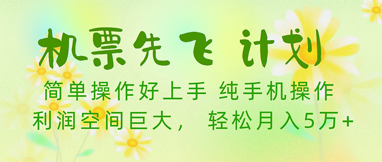 机票先飞计划！里程积分兑换机票售卖赚差价，利润空间巨大，小白月入5万+_云峰项目库