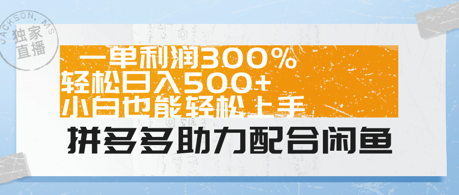 拼多多助力配合闲鱼 一单利润300% 轻松日入500+ 小白也能轻松上手！_云峰项目库