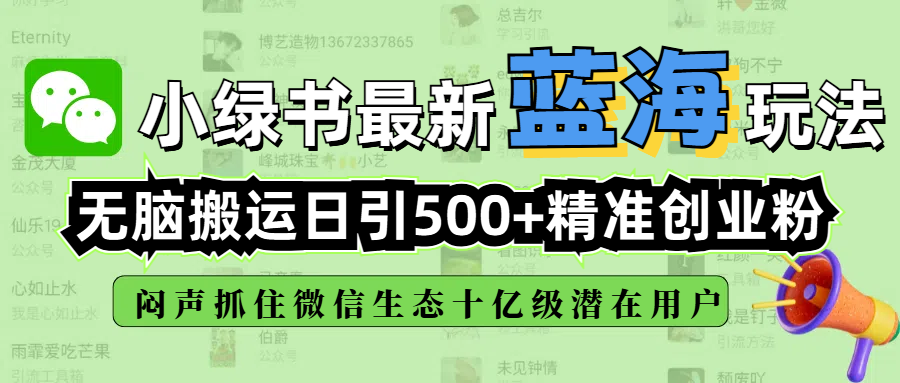 小绿书最新蓝海玩法，无脑搬运日引500+精准创业粉，闷声抓住微信生态十亿级潜在用户_云峰项目库