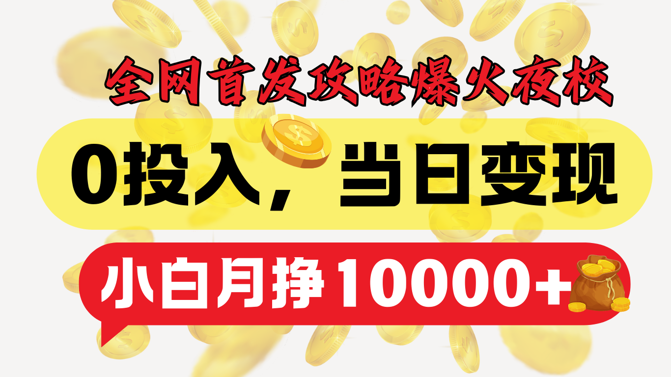 全网首发！爆火夜校，0投入，当日变现，小白轻松月入1w+_云峰项目库
