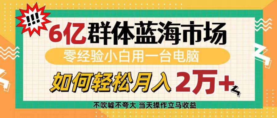6亿群体蓝海市场，零经验小白用一台电脑，如何轻松月入2万+_云峰项目库