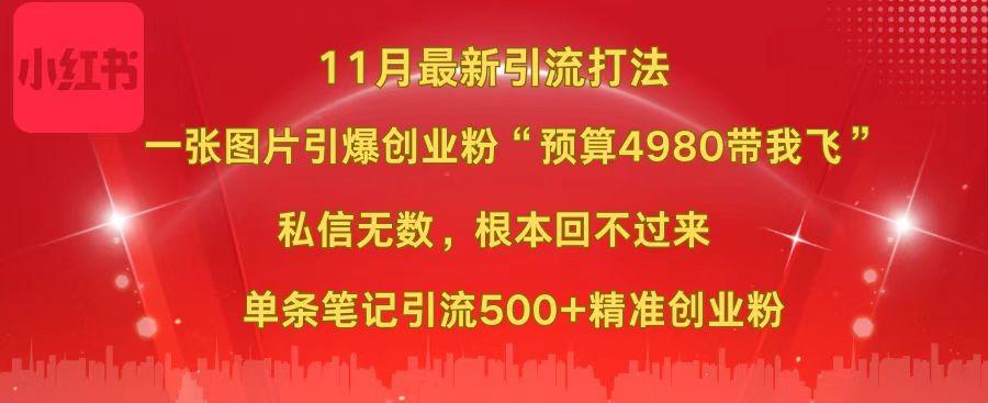 小红书11月最新图片打法，一张图片引爆创业粉“预算4980带我飞”，私信无数，根本回不过来，单条笔记引流500+精准创业粉_云峰项目库