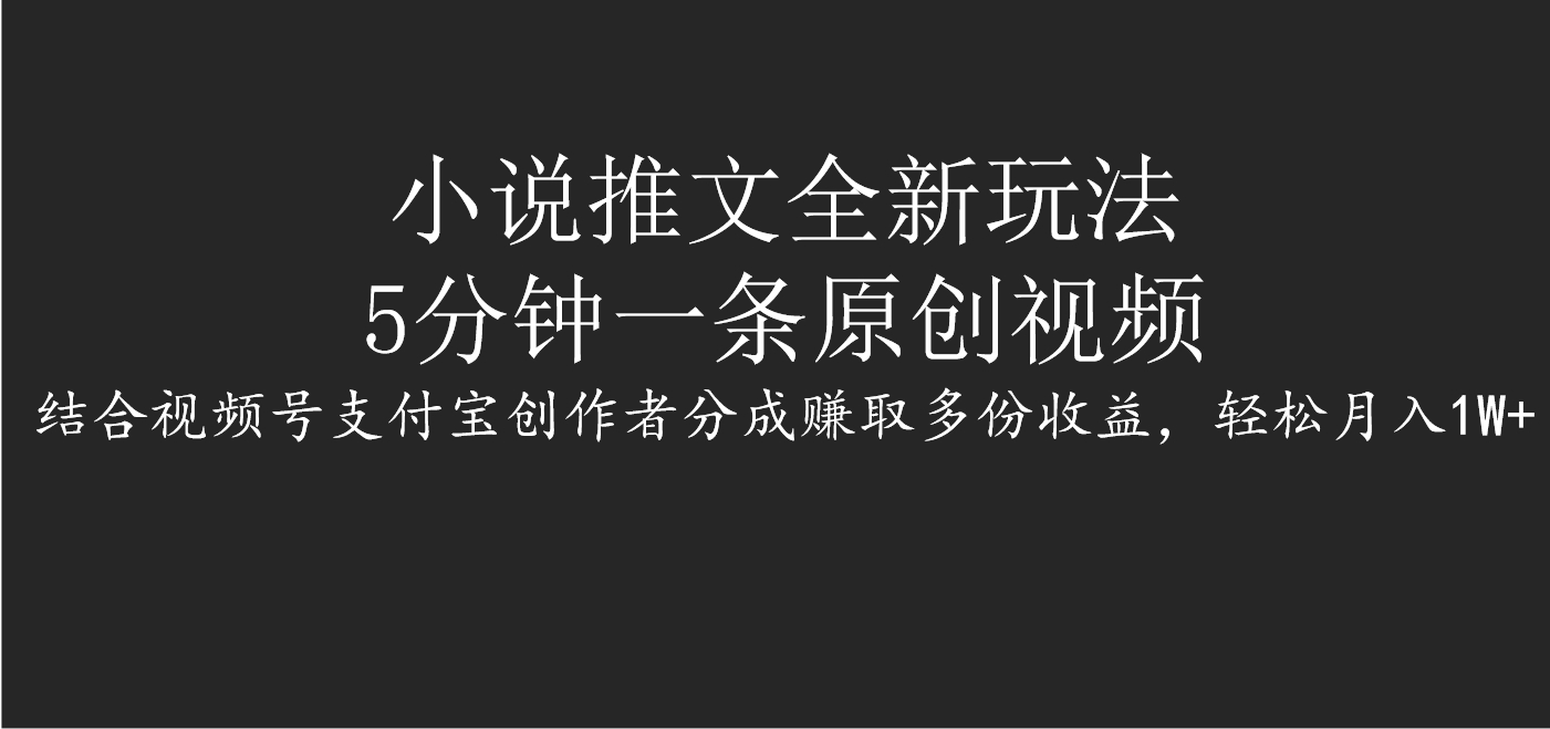 小说推文全新玩法，5分钟一条原创视频，结合视频号支付宝创作者分成赚取多份收益，轻松月入1W+_云峰项目库