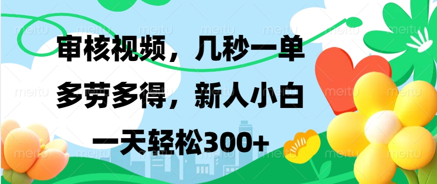 审核视频，几秒一单，多劳多得，新人小白一天轻松300+_云峰项目库