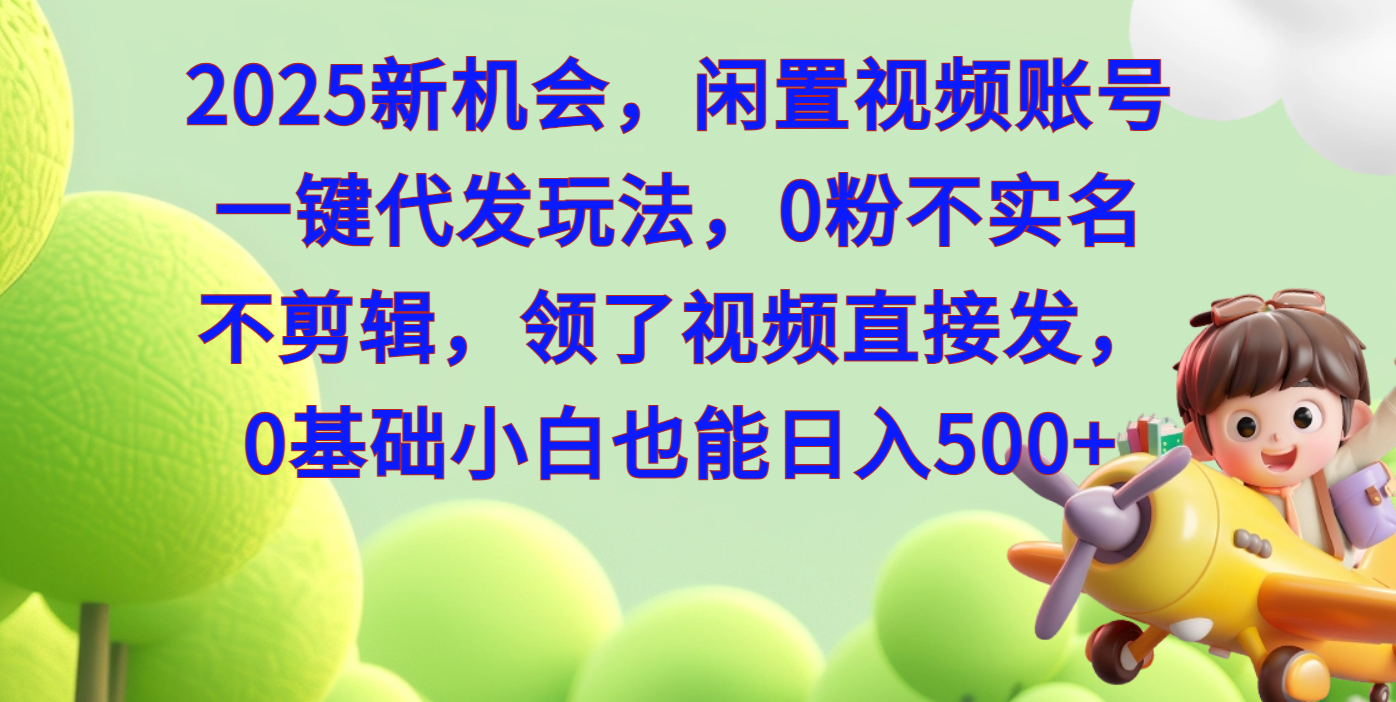 2025新机会，闲置视频账号一键代发玩法，0粉不实名不剪辑，领了视频直接发，0基础小白也能日入500_云峰项目库