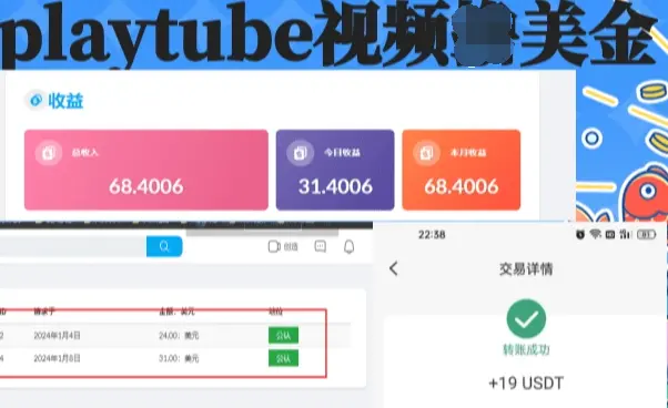 揭秘playtube美金项目，单日收益30美金+工作室可批量搞_云峰项目库