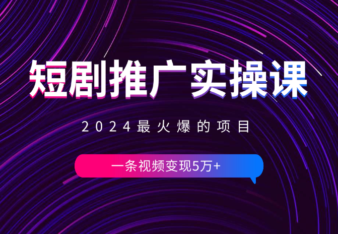 2024最火爆的项目短剧推广实操课 一条视频变现5万+_云峰项目库
