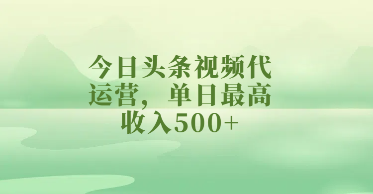 今日头条视频代运营，单日最高收入500+_云峰项目库