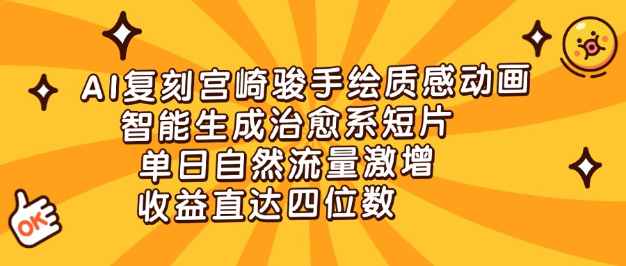 AI复刻宫崎骏手绘质感动画，智能生成治愈系短片，单日自然流量激增，收益直达四位数_云峰项目库