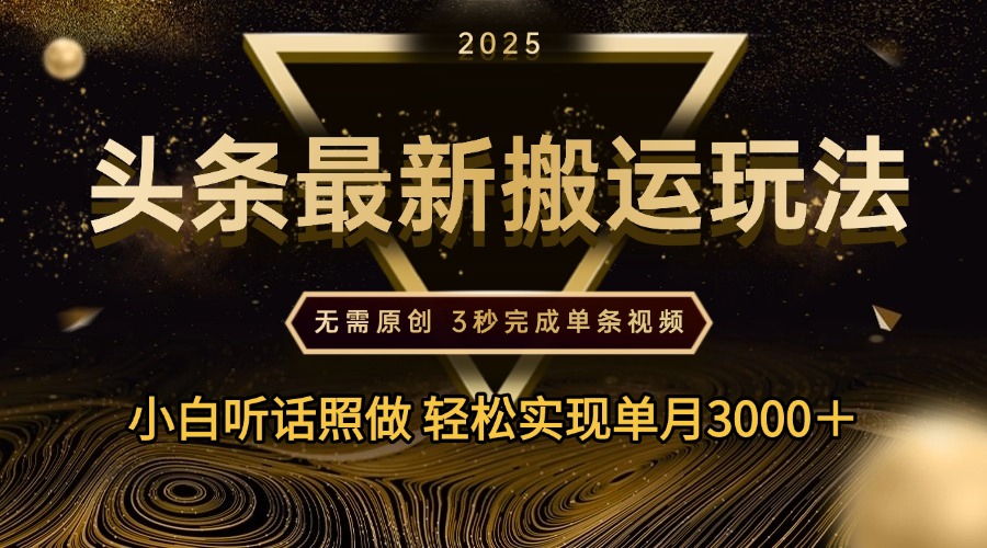 2025年今日头条最新搬运玩法，无需原创3秒完成视频轻松实现单月3000＋_云峰项目库