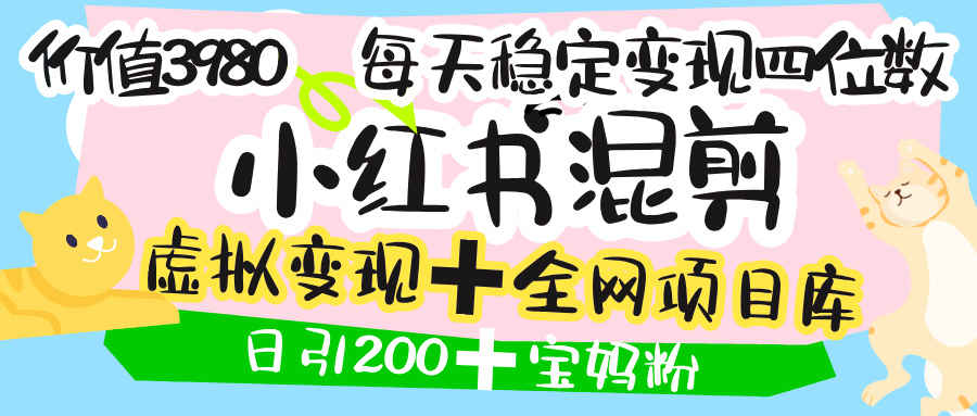 价值3980的小红书混剪， 虚拟变现 ＋全网项目库 ， 日引200+宝妈创业粉，每天稳定四位数变现_云峰项目库