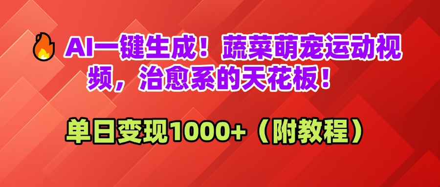 AI一键生成！蔬菜萌宠运动视频，治愈系的天花板！单日变现1000+（附教程）_云峰项目库