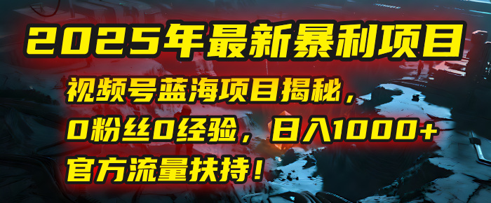 2025年最新暴利项目：视频号蓝海项目揭秘，0粉丝0经验，日入1000+，官方流量扶持！_云峰项目库