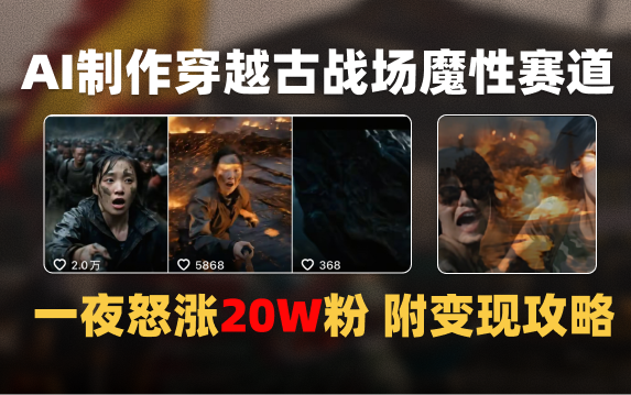 AI制作穿越古战场视频一夜涨粉20W保姆级教学（附AI变现指南）_云峰项目库